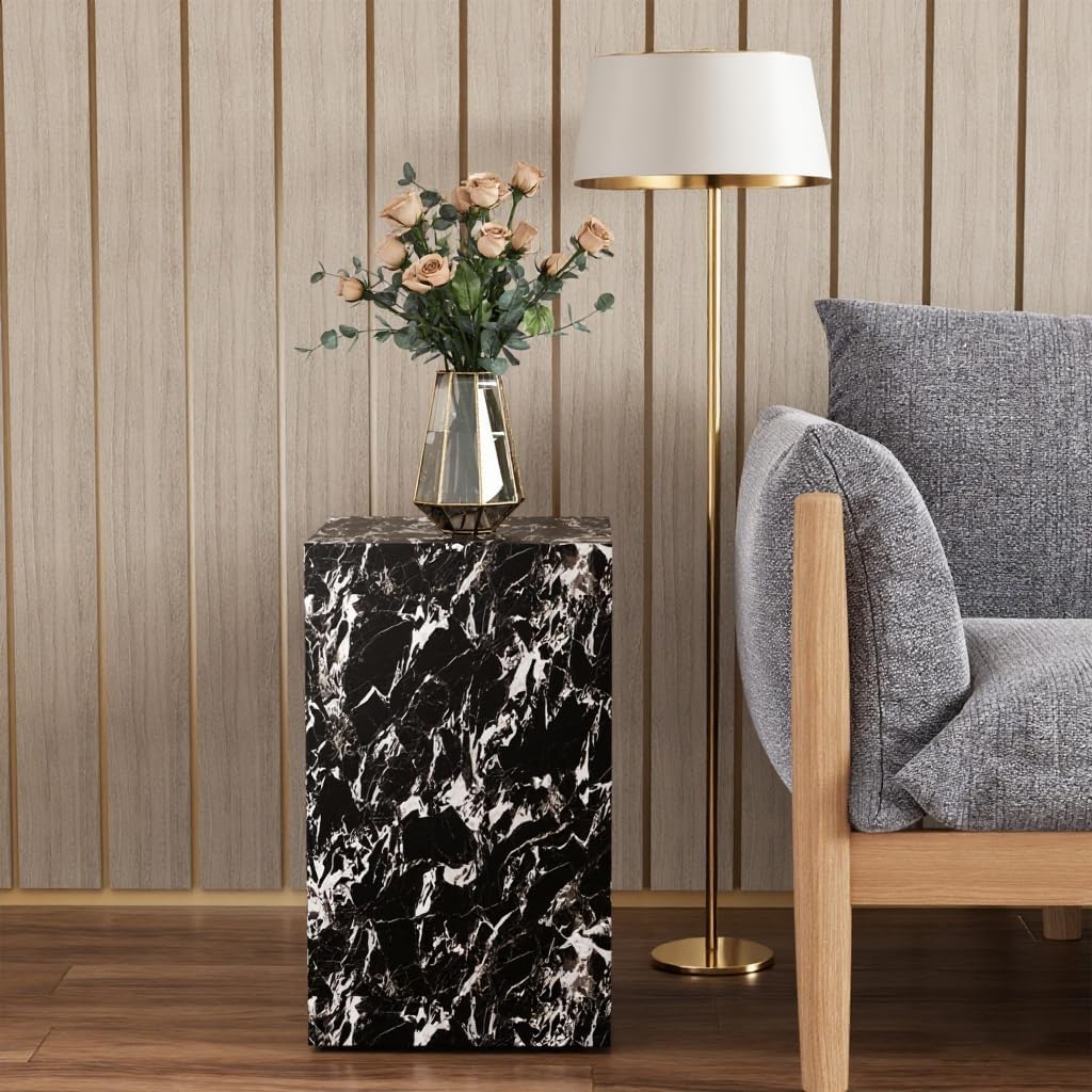 Modern Marble Side Table, 20" Small Square End Table for Living Room, Bedroom, Exhibition Hall, Suitable for Displaying Vases, Statues, Table Lamps, etc.(MAXCAP: 90 Lbs) Napoleon Black