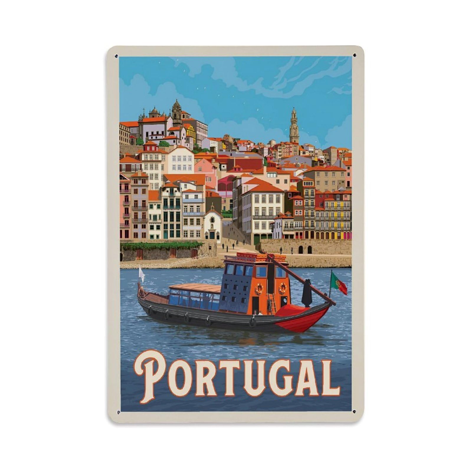 Vintage Travel Poster Portugal Porto District Metal Tin Sign Wall Decor for Cafe, Club, Garden Metal Poster 8x12Inch
