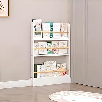 Book Shelf, Behind The Door Bookshelf, Wooden Kids Book Shelf 3/4/5/6 Tier, for Toys and Books, Space-Saving Wall Mount Narrow