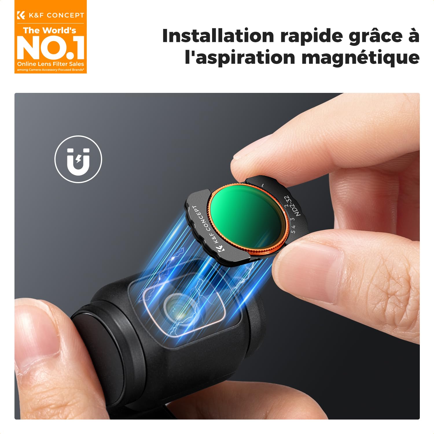 K&F CONCEPT FD161 Filtre Compatible avec DJI OSMO Pocket 3/4, Filtre Polarisant CPL et Black-Mist 1/4 et ND2-32 et Grand Angle et Film de Protection Écran Système Magnétique