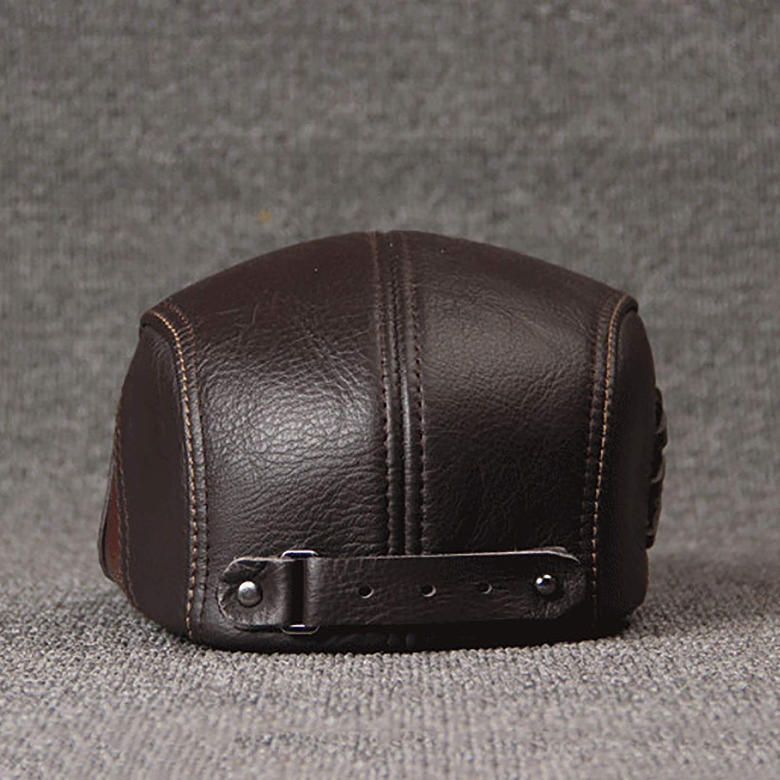 G&F Uomini Pelle Cappello Strillone retrò Berretto Cappello Piatto Inverno Cappello Golf (Color : Coffee, Size : 59-60)