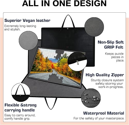 Miniatura 2 de Tablero de rompecabezas de 1500 piezas, tablero de rompecabezas portátil, tapete de rompecabezas con 1 bolsa de asa, 2 bandejas de clasificación y 6