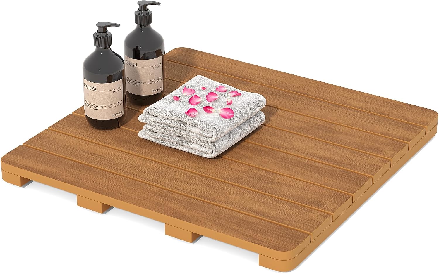 DWVO Bath Mat, Non-Slip Square Plastic Brown 22" x 22" Bath Mat with Non-Slip Foot Pads