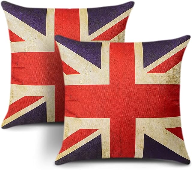 JOTOM Set of 2 Cushion Covers UK Flag Vintage United Kingdom Flag Throw Pillow Covers 45 x 45cm Home Decorative Square Cushion Cover Couch Pillowcase Living Room Bedroom Sofa Car Decor (National Flag)