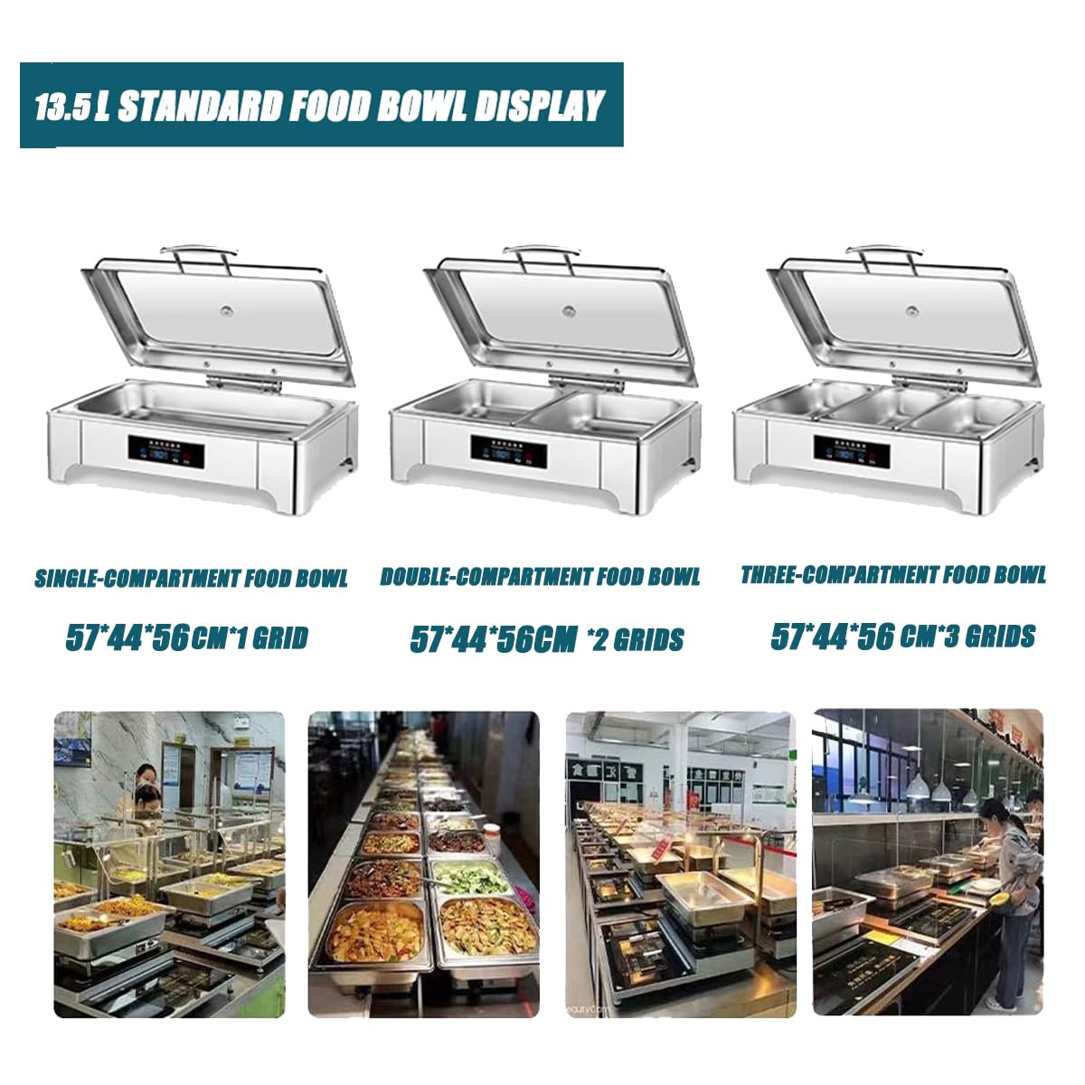 Servidor de buffet eléctrico y calentador de alimentos, temperatura ajustable, pantalla táctil, tapa de vidrio, acero inoxidable fácil de limpiar para fiestas y vacaciones, plato portátil para
