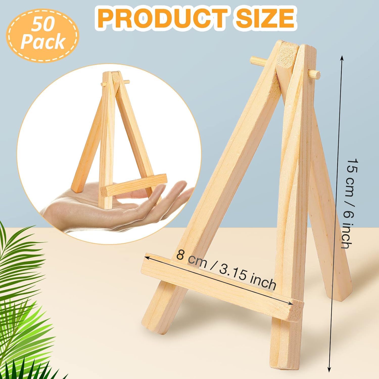 JMIATRY 50 Pcs Chevalet de Table 8×15cm, Mini Chevalet Bois pour l'Exposition de Peinture, Dessin, Cadre Photo