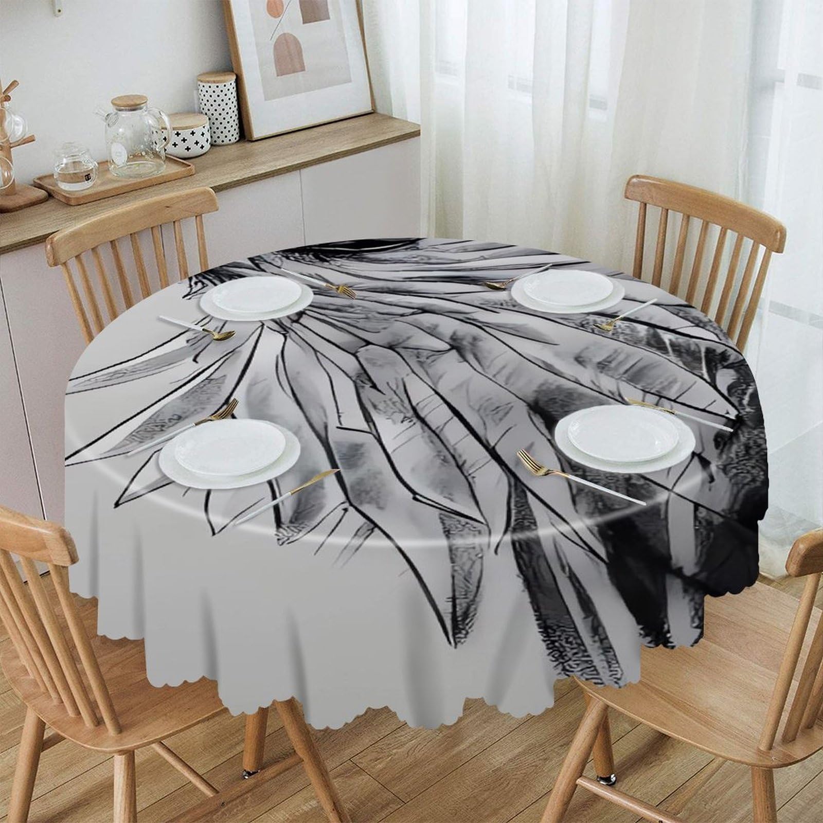 Adfgyerh Style Sketching An Eagle Table Cloth Easy To Clean, Home Decor Lace Design, Soft And Comfortable, Round Tablecloth Suitable For Homes, Restaurants, Hotels, Patio Tables, Etc.