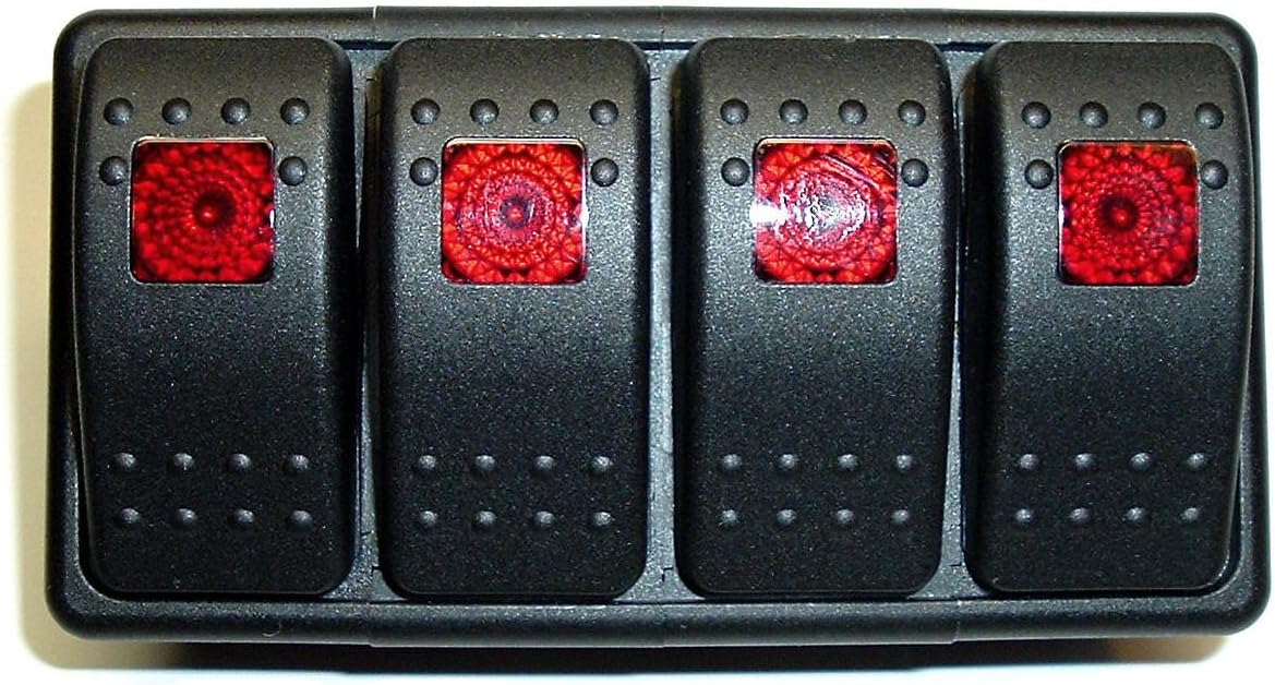 Fastronix Lighted (4) Weatherproof Rocker Switch Panel Auto/Marine (Red)