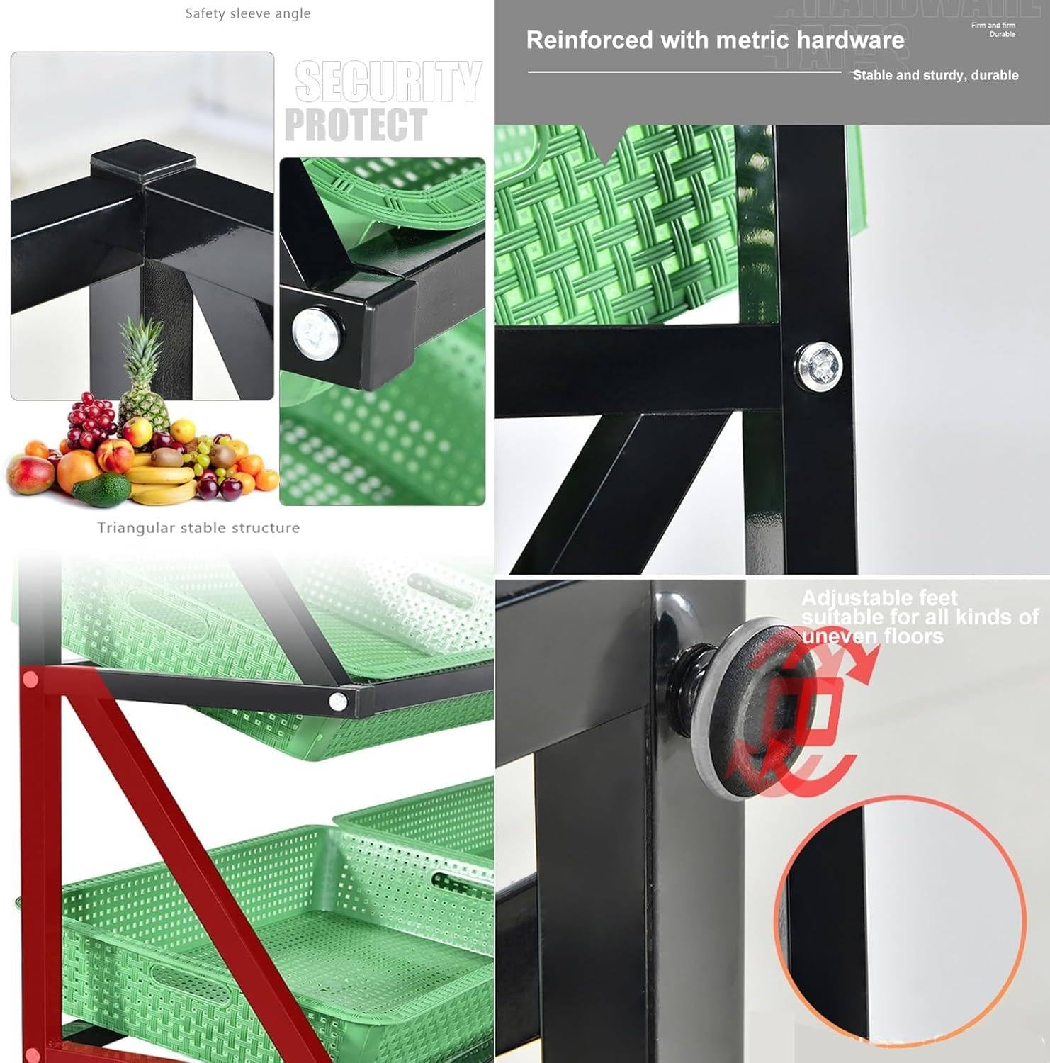 Support De Panier De Fruits Et Légumes à 4/5 Niveaux, étagère De Rangement De Panier De Magasin De Détail, Support De Fruits De Supermarché Commercial, Présentoir De Collations Green-5Tier