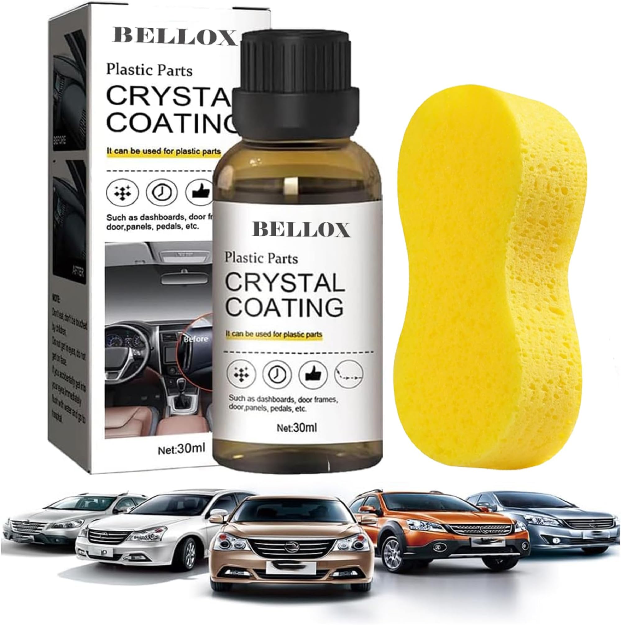 BELLOX Crystal Coating for Car Bike Plastic Parts | 30ml PVC Restorer for Car Revitalizing Coating Agent | Car Maintenance Dashboard Plastic Parts | Crystal Coating Cleaner Polish Shining Accessories