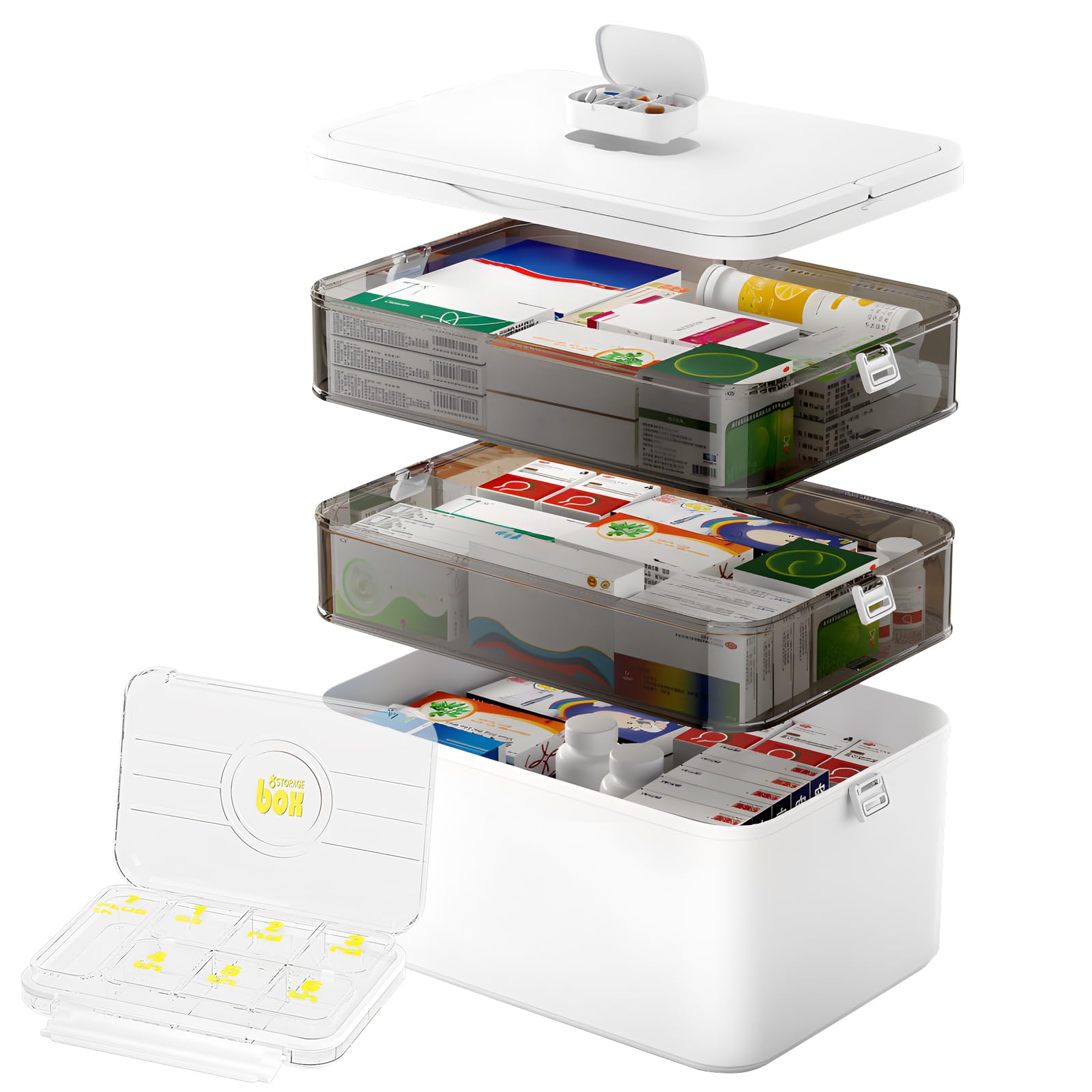 LPQKCcY Medicine Storage Box 3-Tier with Portable Handle