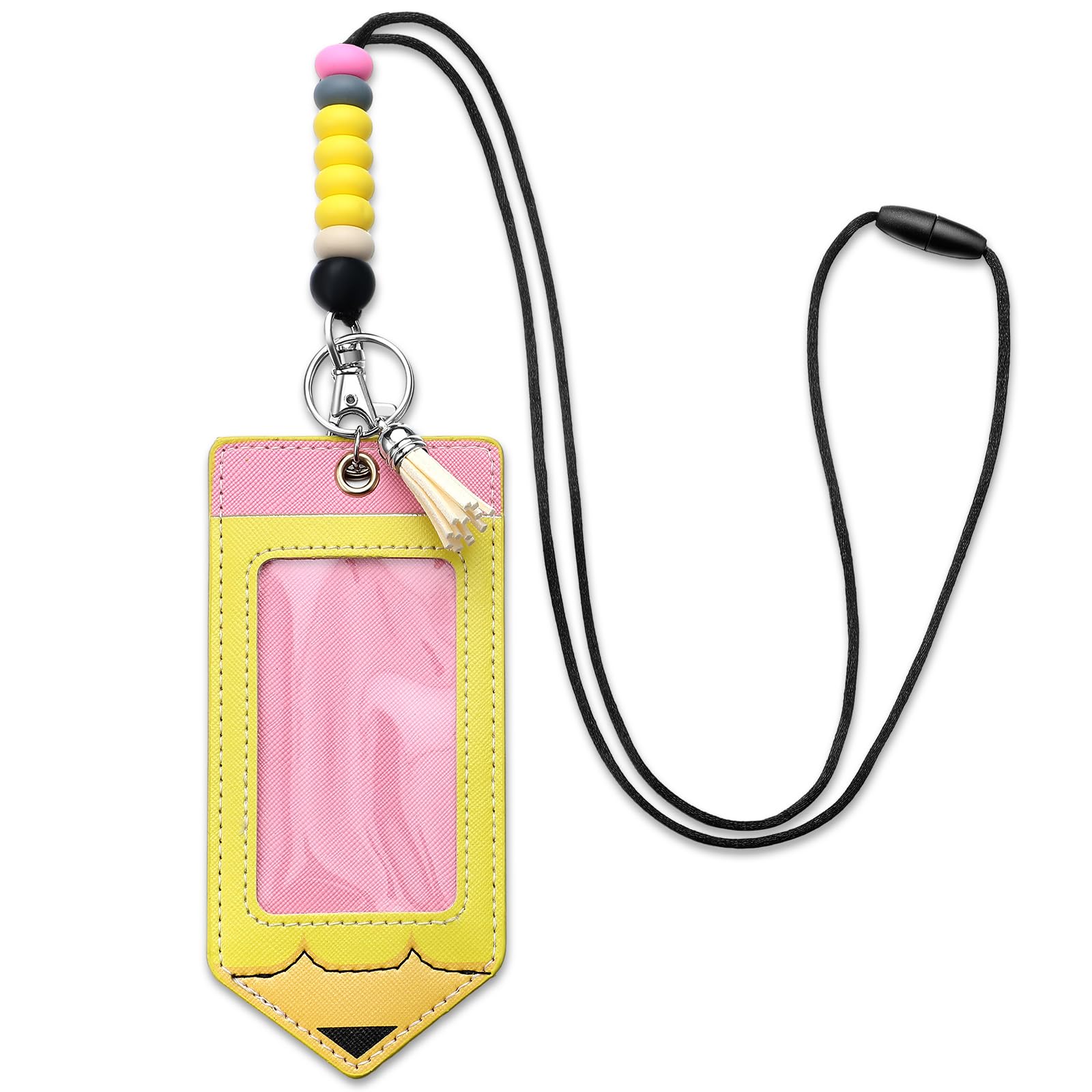 Feifeiya 2 Pcs Pencil Teacher Lanyards for ID Badges and Keys Pencil ID Badge Holder with Breakaway Lanyard Silicone Bead Lanyards Cute Teacher Badge