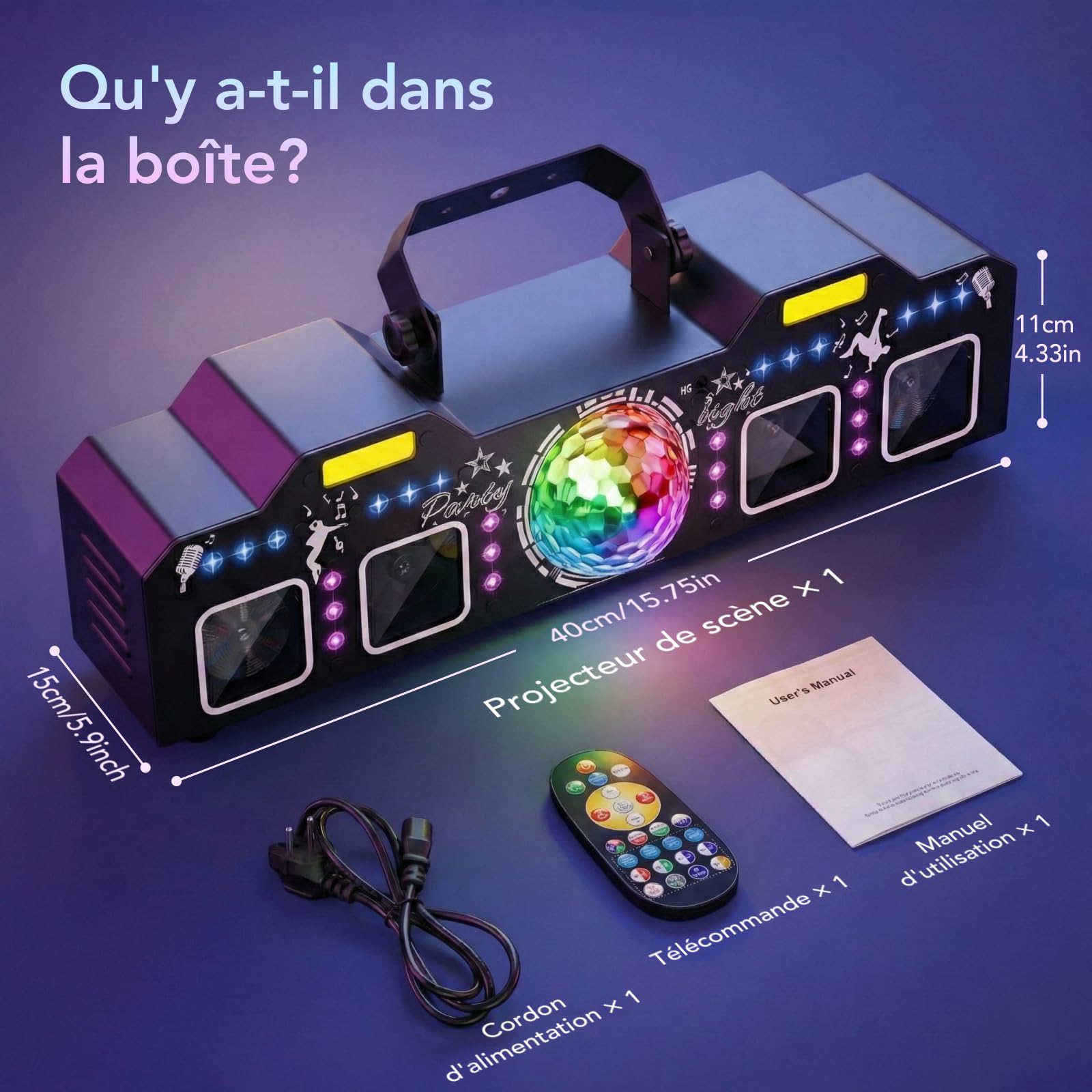 Tomshine Jeux de Lumière DMX 5 en 1, 150+ Combinaisons d'Effets et Boule Magique 15 Couleurs, 12x Lumière Noire UV et 2x Stroboscope Doré, Faisceau Étoile Rouge, Eclairage DJ pour Soirée, Club