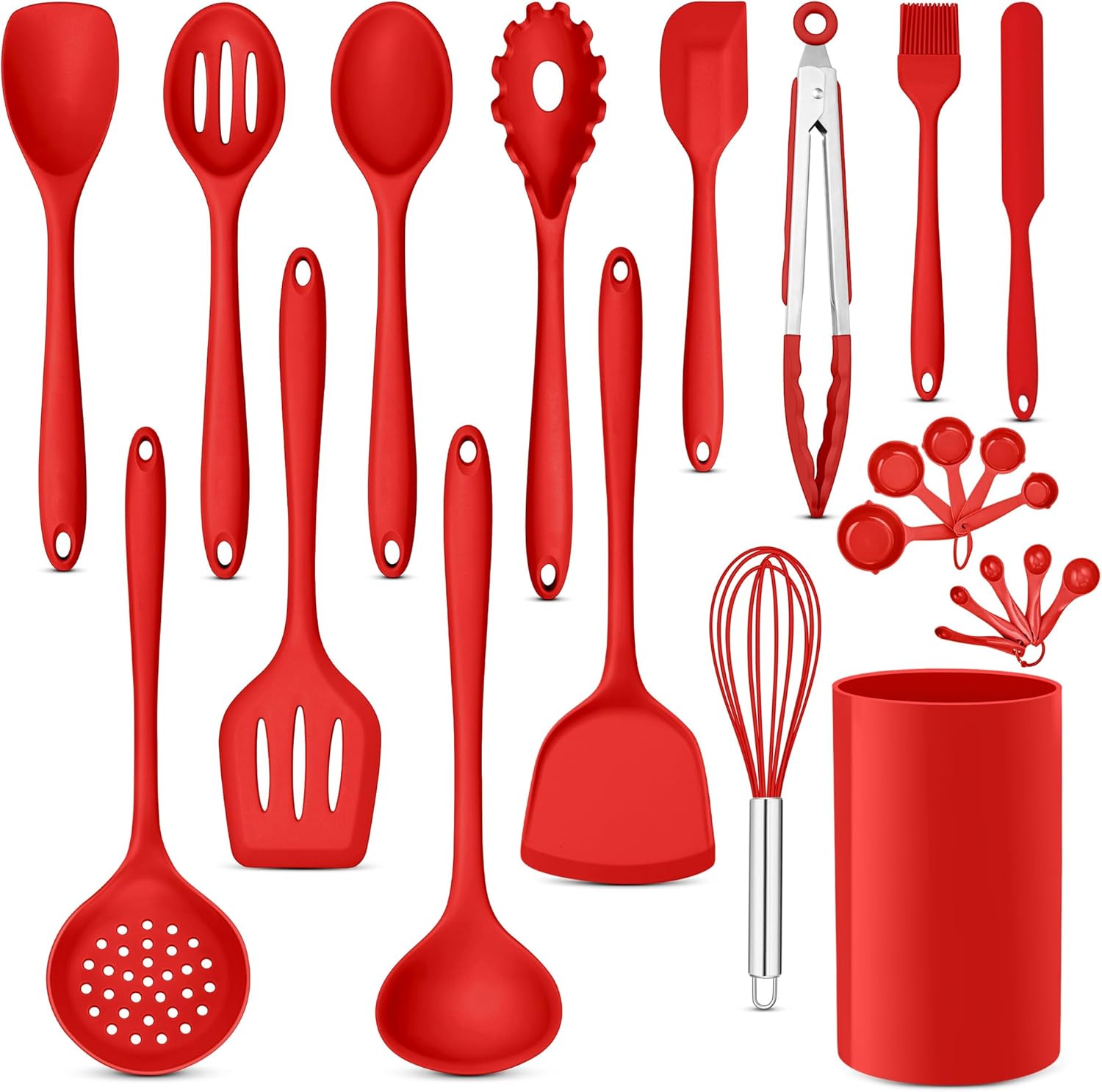 E-far Silicone Cooking Utensils Set, 24Pcs Heat Resistant Kitchen Utensil with Holder, Silicone Kitchen Tools with Spatula Turner Spoon Tongs Whisk, Non-Toxic & Dishwasher Safe (Red) E-far Silicone Cooking Utensils Set, 24Pcs Heat Resistant Kitchen Utensil with Holder, Silicone Kitchen Tools with Spatula Turner Spoon Tongs Whisk, Non-Toxic & Dishwasher Safe (Red)