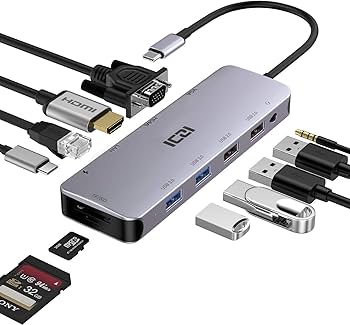 USB C Hub Adapter, ICZI 11 in 1 Type C (Thunderbolt 3) Dock with