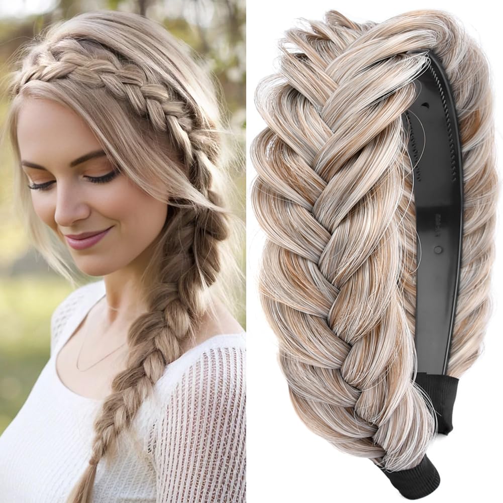 Trenza De Pelo Diadema Trenza De Pelo Sintético Trenzas De 3 Hilos Trenza De Pelo Natural Clasico Grueso Elastico Diadema Peluca Senoras Ninas Accesorios De Belleza Jm