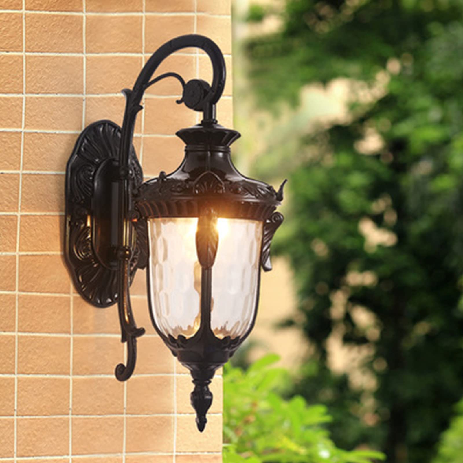 Aplique de Pared Exterior Retro Estilo Europeo, Tipo Villa, con Casquillo E27, Resistente al Agua, para jardín, Entrada o Porche (tamaño: 43 x 16 cm, Color: Negro).