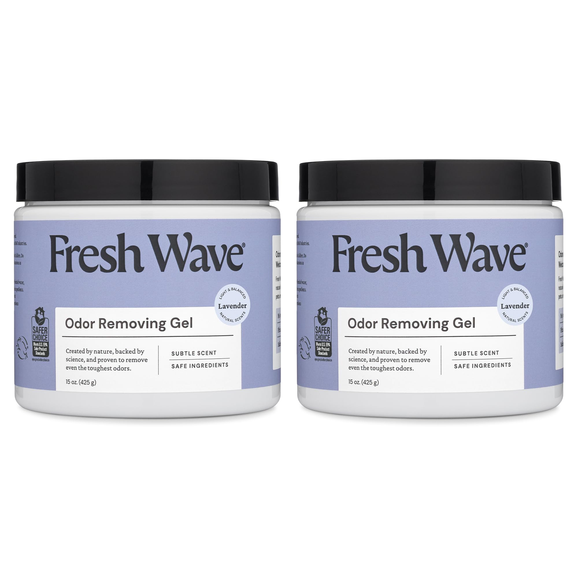 Fresh Wave Gel eliminador de olores de lavanda, 15 onzas, paquete de 2, absorbentes de olores más seguros para el hogar, eliminador de olores natural a base de plantas, cada 15 onzas, dura de 30 a 60