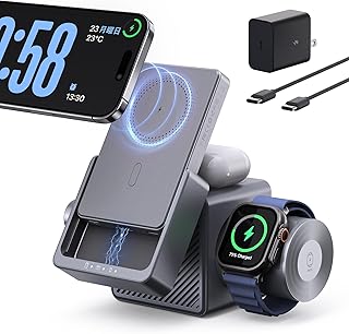 【自信作 究極の45W】RORRY ワイヤレス充電器 4in1 mag-safe対応 5000mah モバイルバッテリー 軽量 薄型 アップルウォッチ対応 5Ｗ 急速充電 iphone 15W 4台同時 USB-C電源アダプター付属 for iPhone/apple watch/airpods 父の日 ギフト