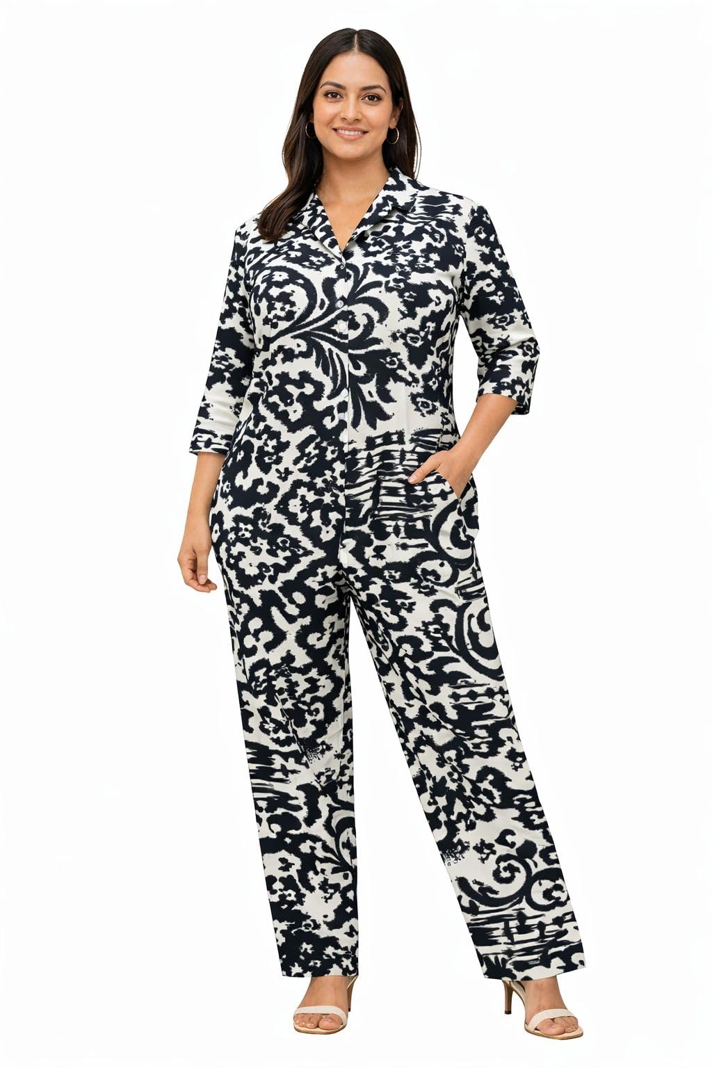 Women’s Printed Co-Ord Set | Button-Down Top with Matching Pants | Comfortable Two-Piece Outfit for Nightwear, Lounge (IN, Alpha, 2XL, Regular)-picture-27