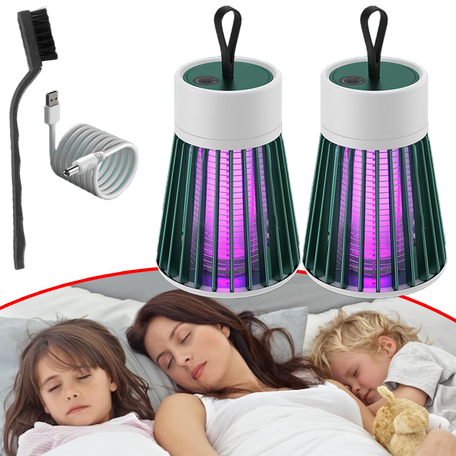 Zapfie Lampara Antimosquitos Recargable USB, LáMpara Antimosquitos para Acampada, Trampa Silenciosa Recargable Sin QuíMicos para Mosquitos, Adecuado para Camping y Uso doméstico. (Verde*2pcs)