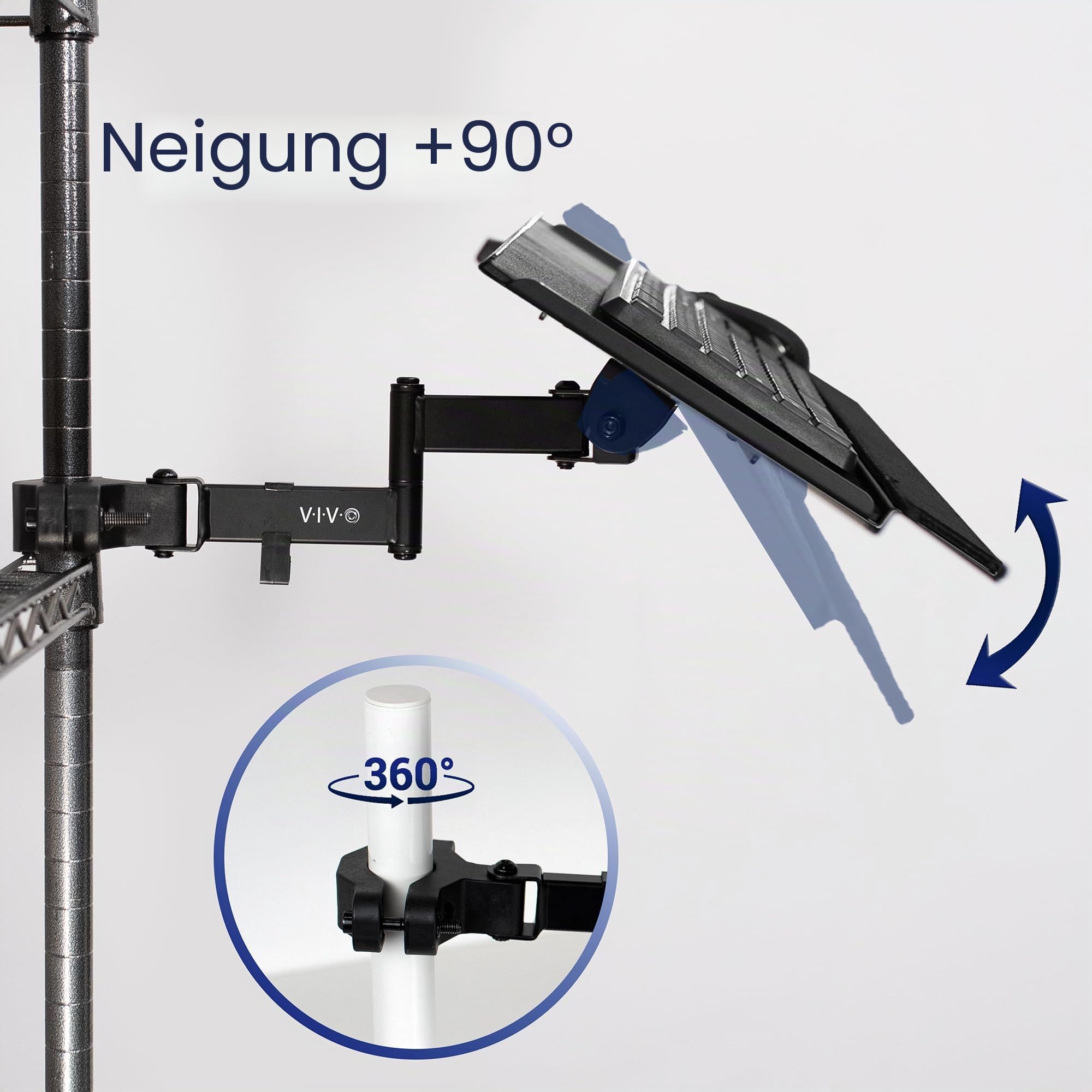 Vivo, Universal, Tastatur- und Mausablage mit Stangenmontage, 66 cm, 360-Grad-Drehung, neutrale Schreibposition, schwarz, Mount-POLEKB