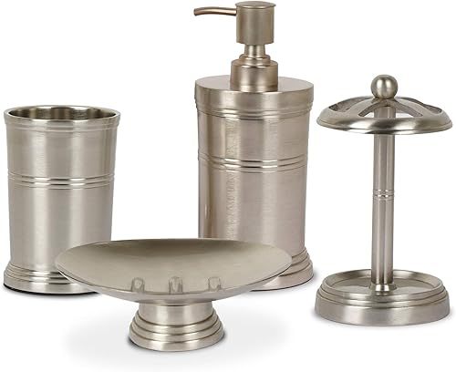 nu steel DR-3456-SET4 Colección Dual Ridge - Accesorios de baño, juego de 4 baños que incluye jabonera, dispensador de loción, taza para vaso,