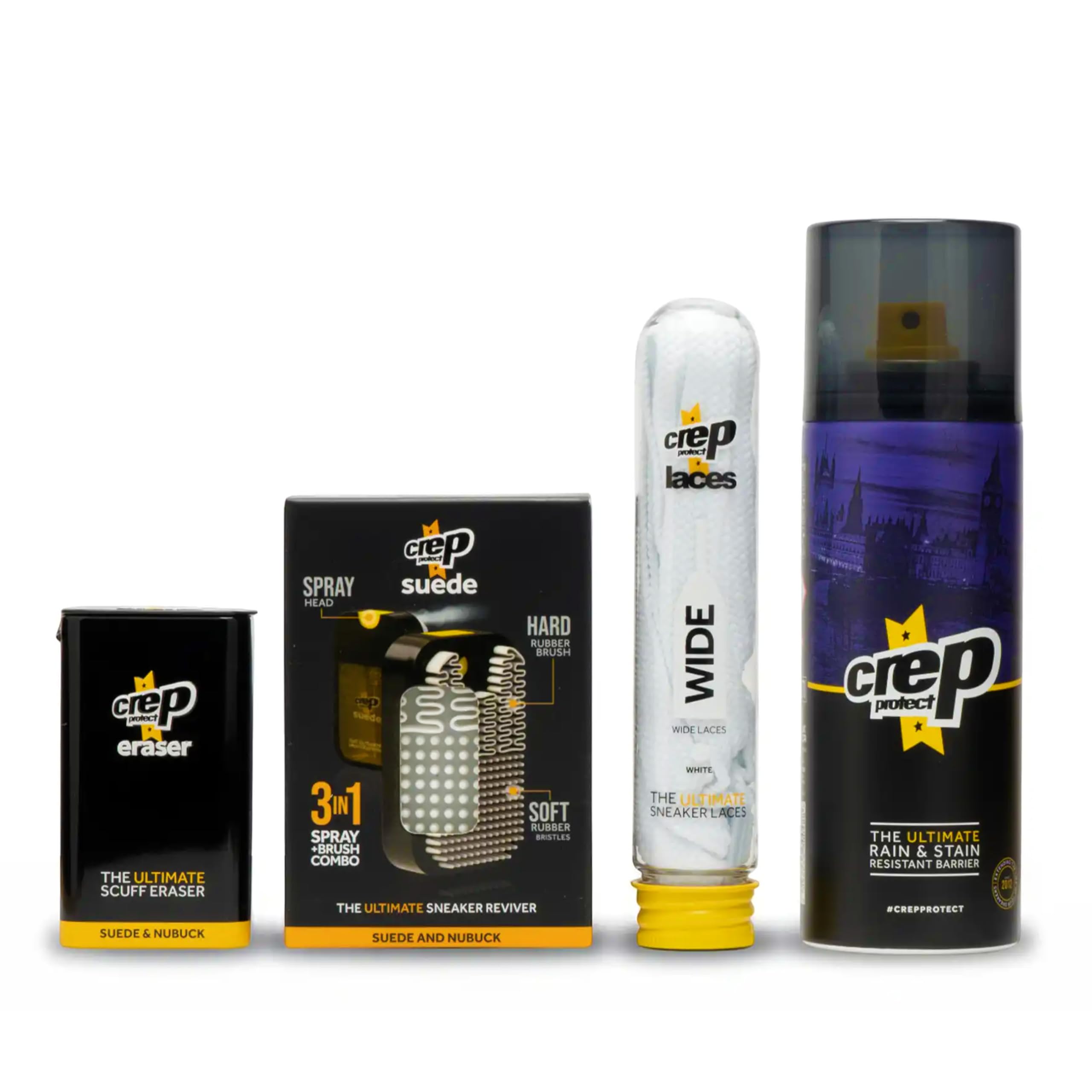 Crep Protect Schuhpflege-Geschenkset – Reiniger & Imprägnierspray für Wildleder & Nubuk, Schmutzradierer, Sneaker-Auffrischer mit KOSTENLOSEN Schnürsenkeln