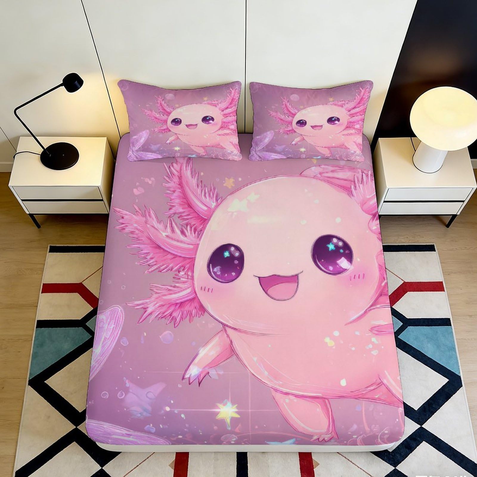 Jqzkxnhpbr Style-6 3D Printed Pink Cute Axolotl Fitted Sheet Microfiber Soft Bedroom Decor Kawaii Cartoon Animal Mattress Cover For Home Dorm 90X200x25cm