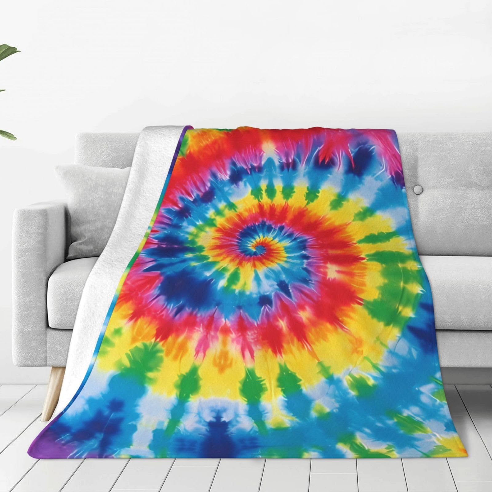 KLOPH tie dye Rainbow Throw Blanket 80"x60" Flannel Fluffy Warm Blanket for Couch, Reversible Plush Blankets for Bed, Comfy Fuzzy Blanket for Sofa, Plush Lightweight-Blankets for All Season