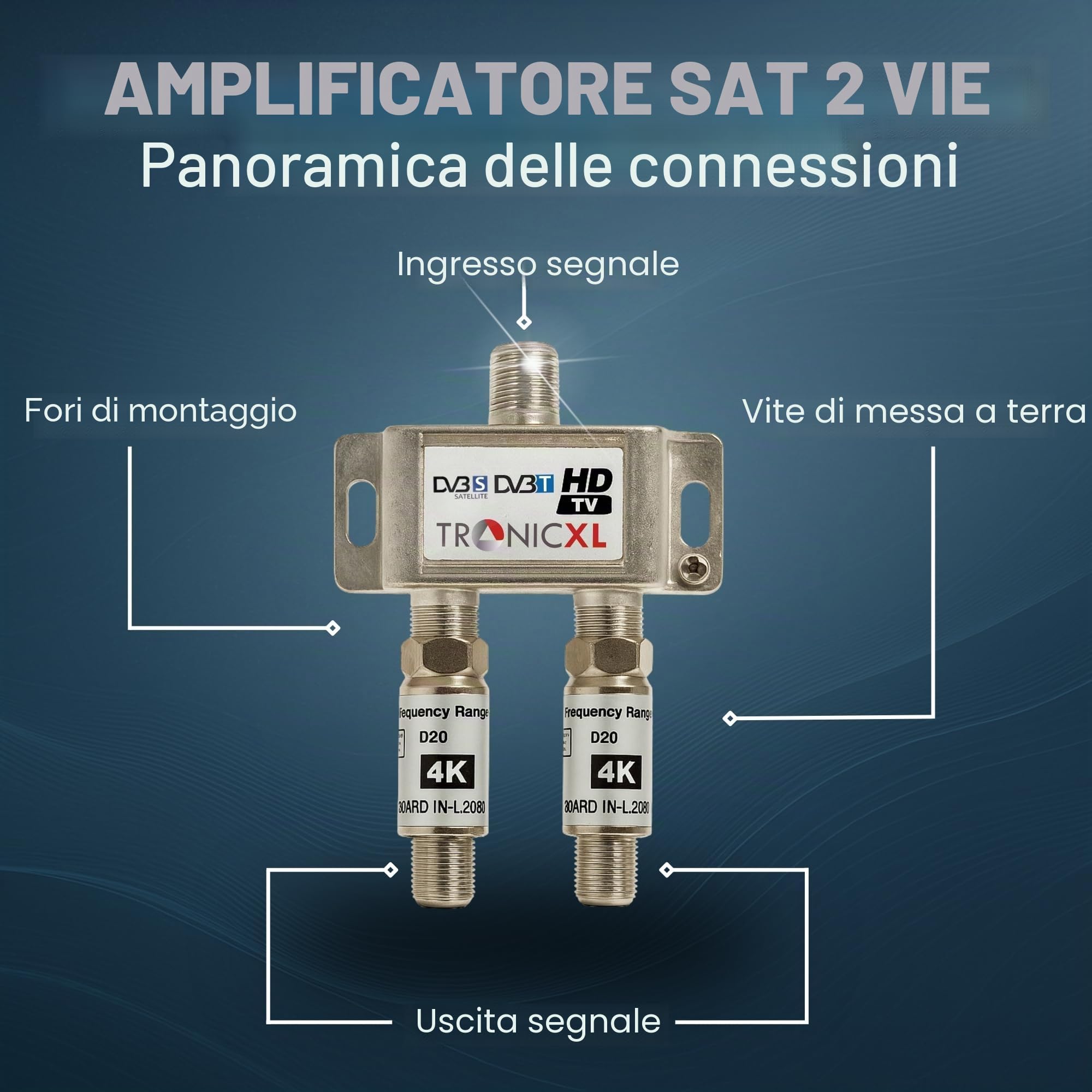 TronicXL Splitter satellitare a 2 vie 40 dB amplificatore I distributore antenna morbido DVB-S2 DVB-T2 morbido con amplificatore antenna per amplificatore di segnale 3D 4K HDTV per una buona ricezione