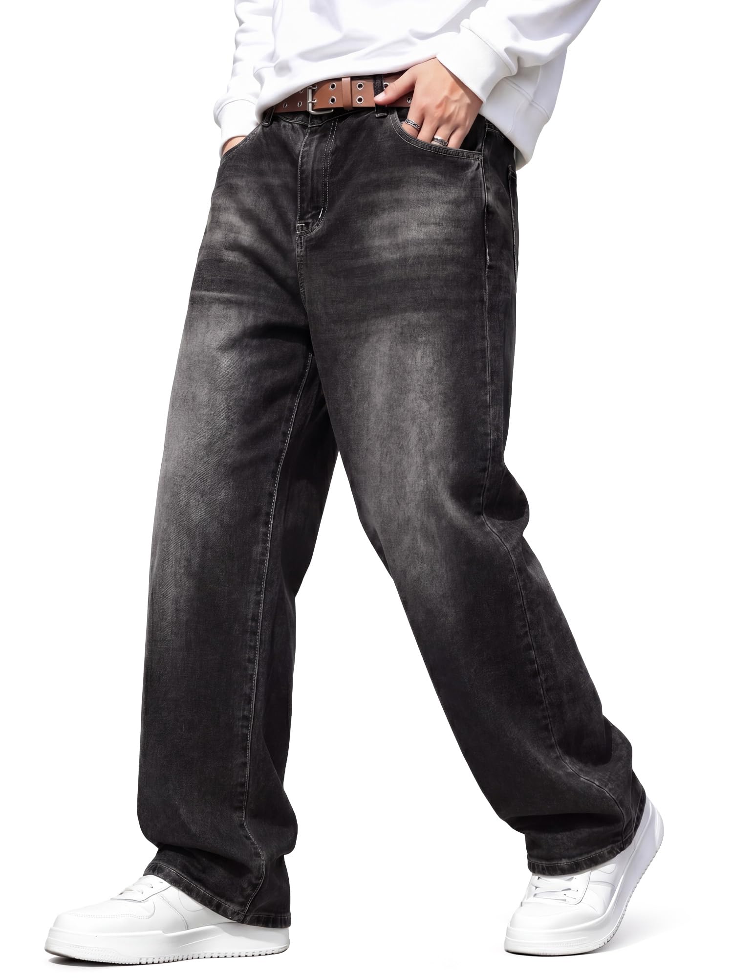 Elegancity Baggy Jeans Herren Weite Hose Herren Y2K Jeans Stretch Vintage Hip Hop Streetwear Denim Hosen Loose Fit Freizeithosen