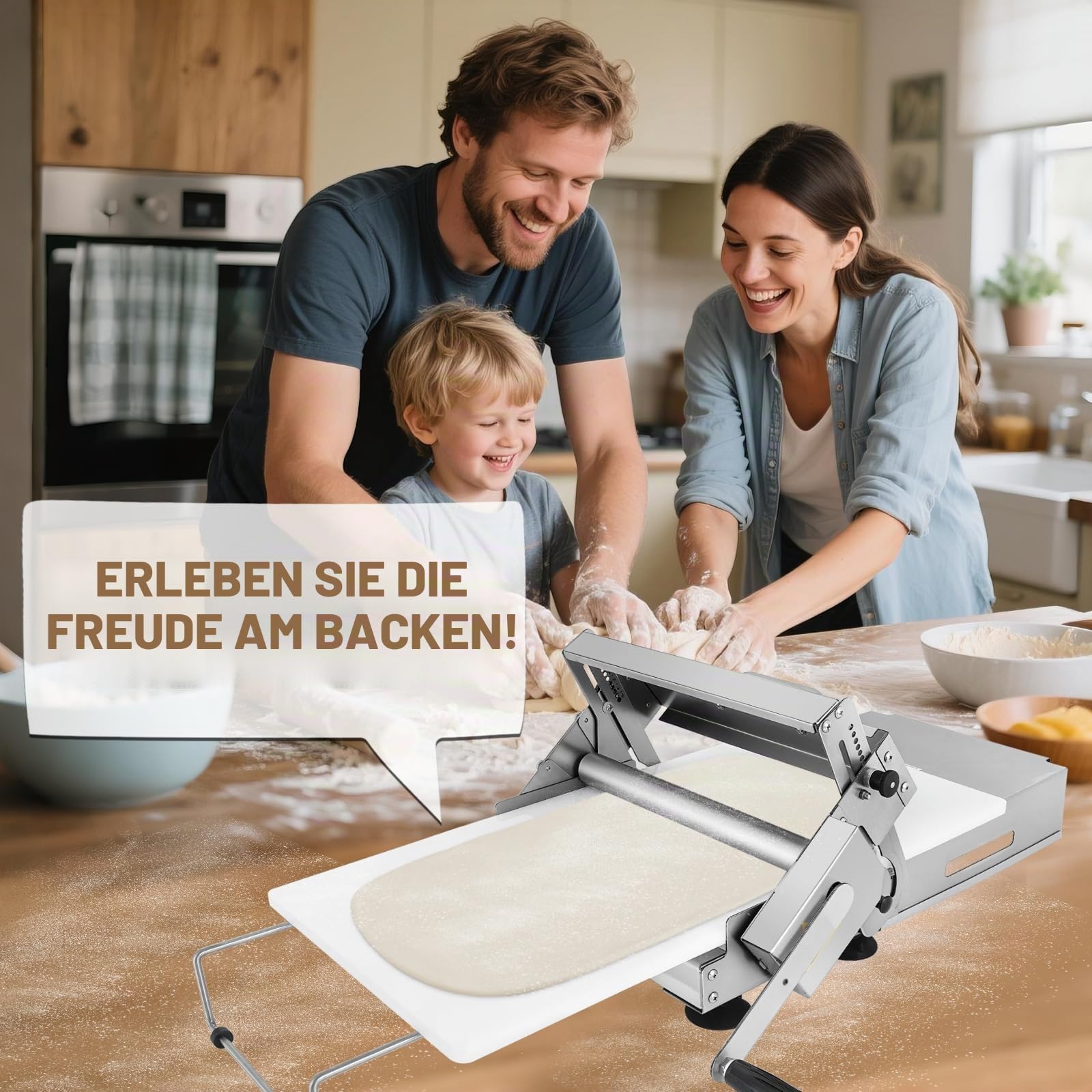 YUCHENGTECH Teigausrollmaschine 30cm Faltbare Teigausrollmaschine Pizza Teig Ausrollen Maschine Mit Ausrollbrett Und Einstellbarer Dicke Von 2.5 Bis 25 mm