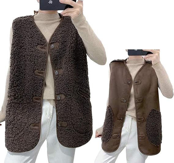 Amazon Sadall レディース ボアベスト 両面着用 Vネック フリースベスト アウトドア シンプル チョッキ ベスト 上着 ノーカラー もこもこ ゆったり 防寒 秋冬 韓国風 M Xl ベスト 通販