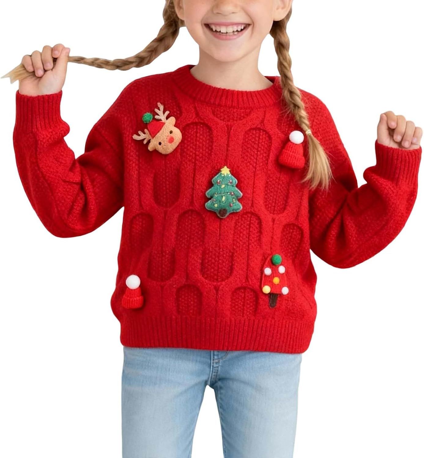 Boy Girl Christmas Sweater Crewneck Santa Knit Cozy Pullover Sweater