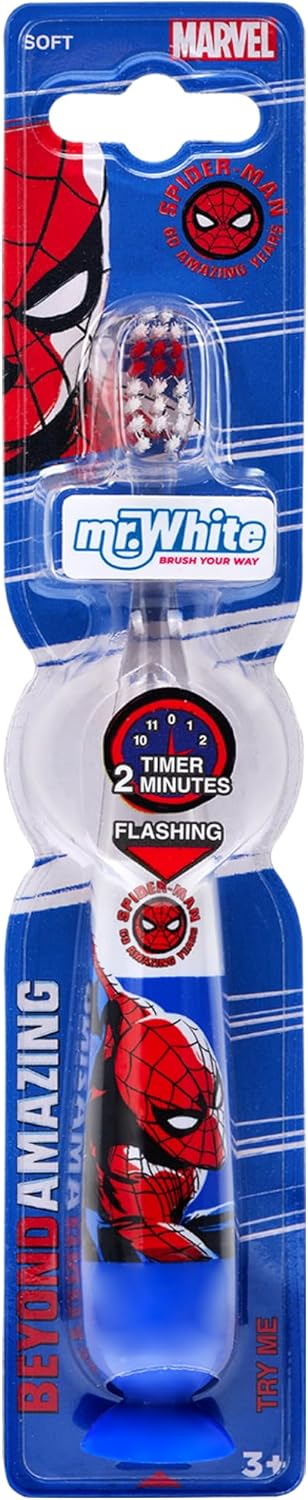 Marvel Spiderman Kids LED Toothbrush with 2 Minute Flashing Light Timer ...