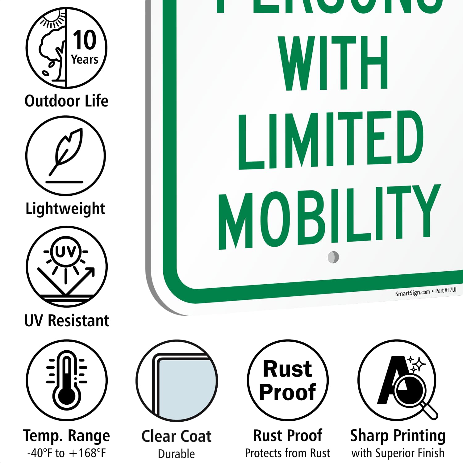 SmartSign Señal de estacionamiento reservado para personas con movilidad limitada, compuesto de aluminio de 120 mil (ACM), material reflectante de grado ingeniero, verde/blanco, fabricado en Estados