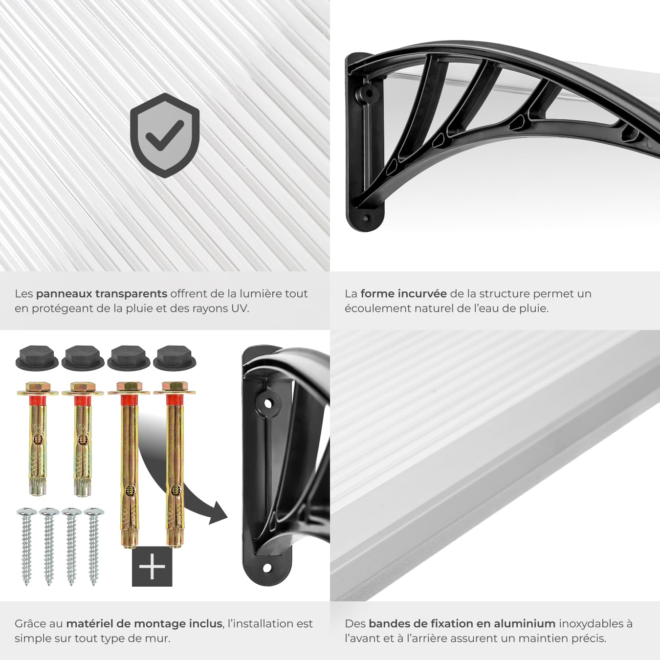 Auvent De Porte D'entrée Transparent,Abri De Pluie En Polycarbonate Solide,Protection UV ,D'entrée Résistant Aux Intempéries,pour Balcon,Fenêtre, Vitrine,Terrasse ( Size : 50*220cm/19.6*86.6in