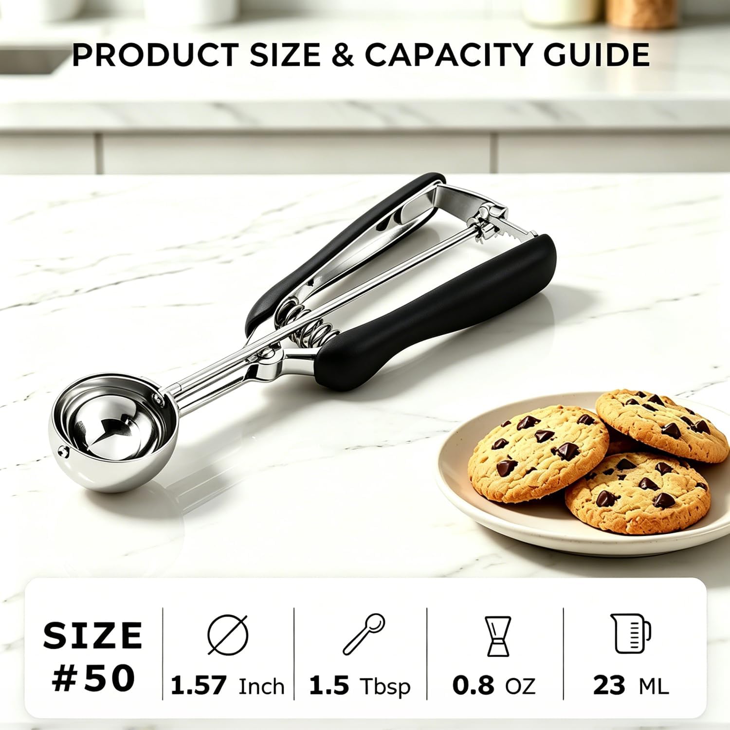 1.5 Tablespoon Cookie Scoop, 1.5 Tbsp, Size #50, Cookie Dough Scoop, Melon Baller Scoops, Good Soft Grips, Comfortable Trigger Release image 2