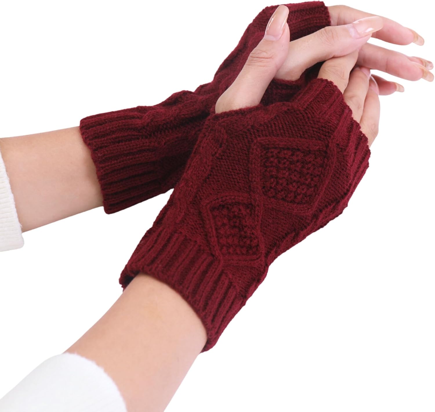 UTTPLL Womens Fingerless Gloves Winter Warm Knit Arm Warmers Mittens Soft Hand Crochet Wrist Warmers Thumb Hole Gloves