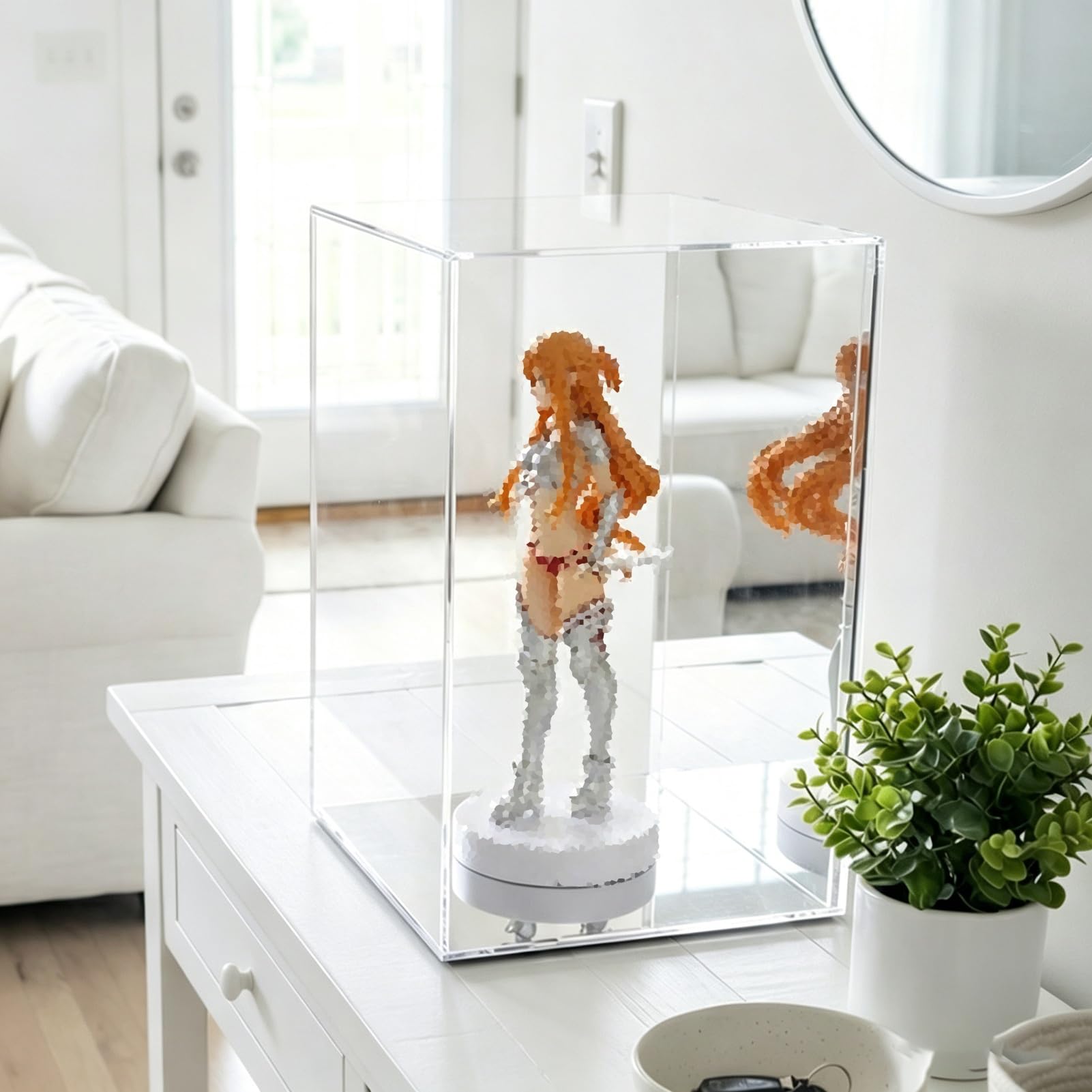 Urna Metacrilato Vitrina Acrílica Base Parte Trasera Espejada | Amplio Armario Transparente para Guardar Balones de Fútbol, ​​vitrina Antipolvo para Figuras Acción(35x25xH10cm/14x10x4in)