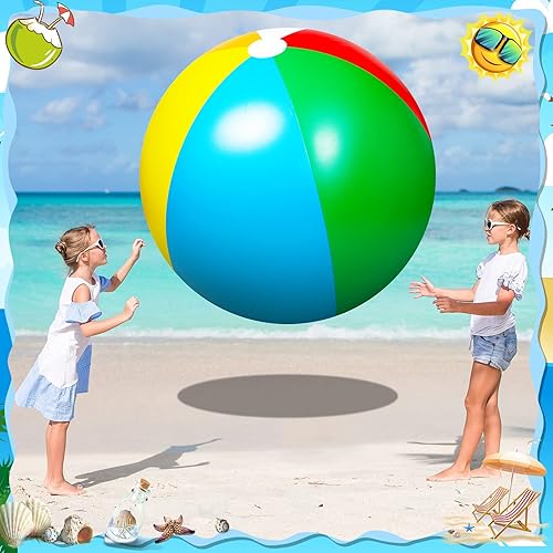 Vista 7 de Paquete de 4 bolas de playa gigantes de 4 pies, bola de playa gigante, bola de playa grande de arco iris, bola de playa inflable para niños, bolas