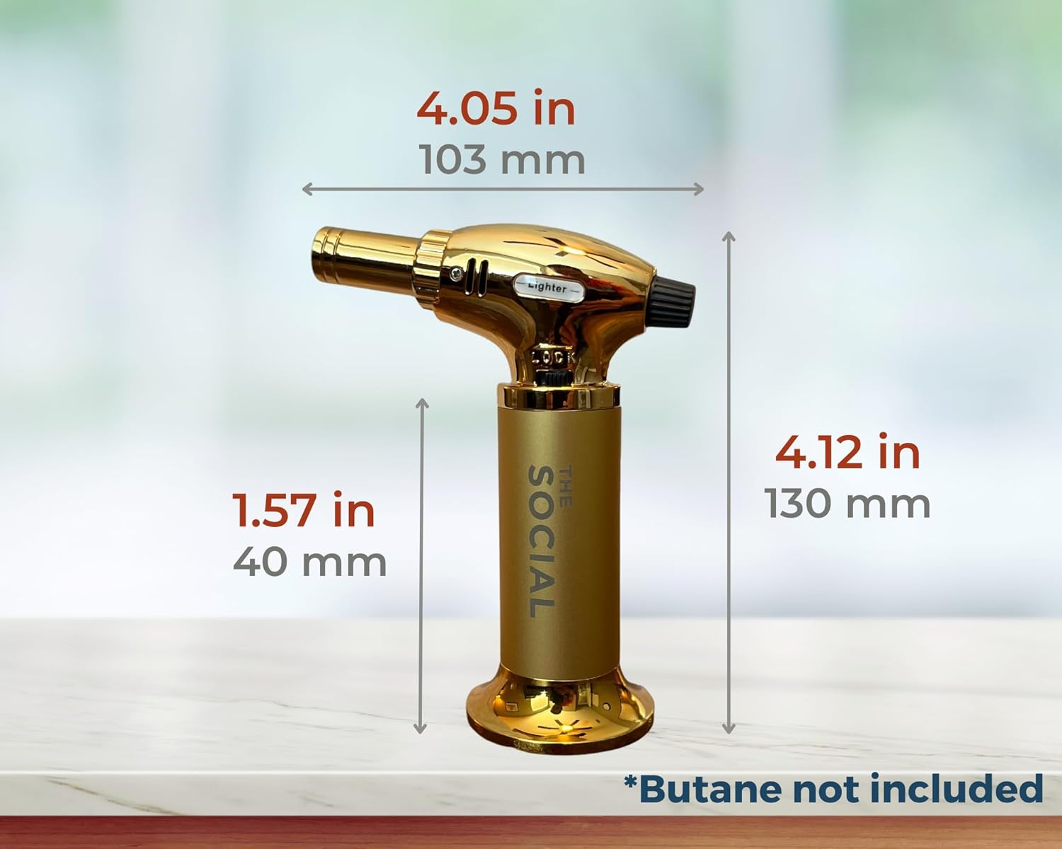 THE SOCIAL Professional Quality Torch - refillable culinary butane torch with safety lock and adjustable flame, great for smoking cocktails, lighting cigars, caramelizing crème brulé and so much more