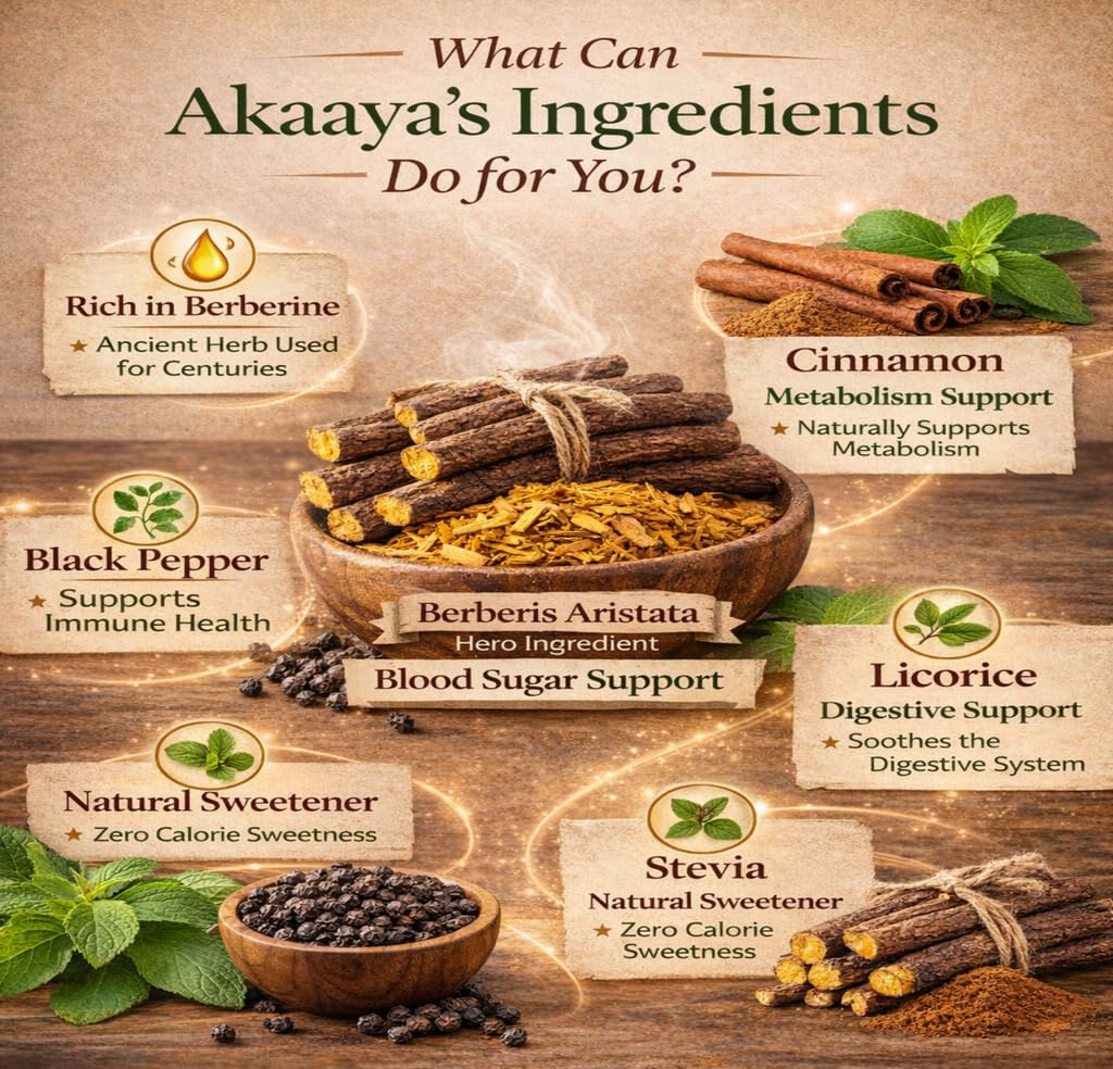 Akaaya Berberine Tea – Caffeine-Free Herbal Tea with Berberine, Cinnamon, Licorice & Black Pepper – Daily Wellness Tea – 21 Sachets – Non-GMO