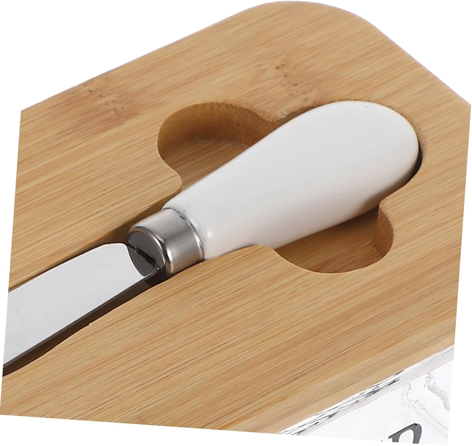 Zerodeko Bamboo Covered Butter Keeper Counter Dish Airtight Lid Glass Butter Dish Knife Storage Box for Refrigerator Lids