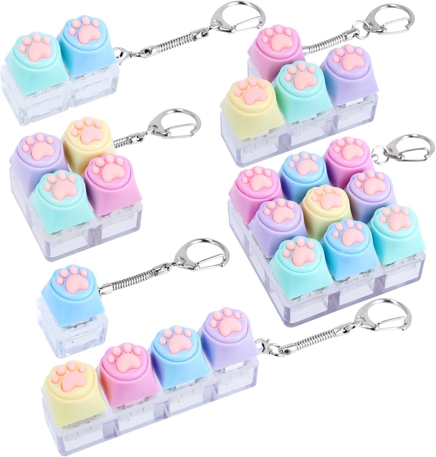 6Pcs Keyboard Fidget Toy, Cute Keyboard Fidget Keychain, Clicker Fidget Toys Adults Teens for Work, Study, Travel, Ideal Stress Relief Gift