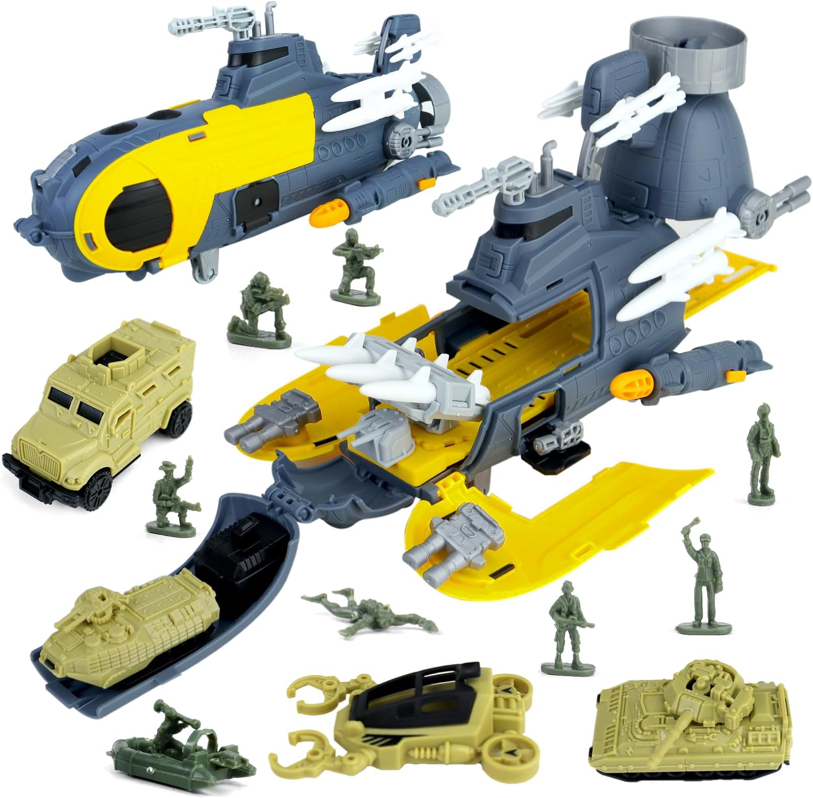 CORPER TOYS Military Submarine Toys Playset with Army Vehicles Set and Army Men Action Figures for Kids Boys Ages 3+ Military Toy Set Gift for Birthday Christmas