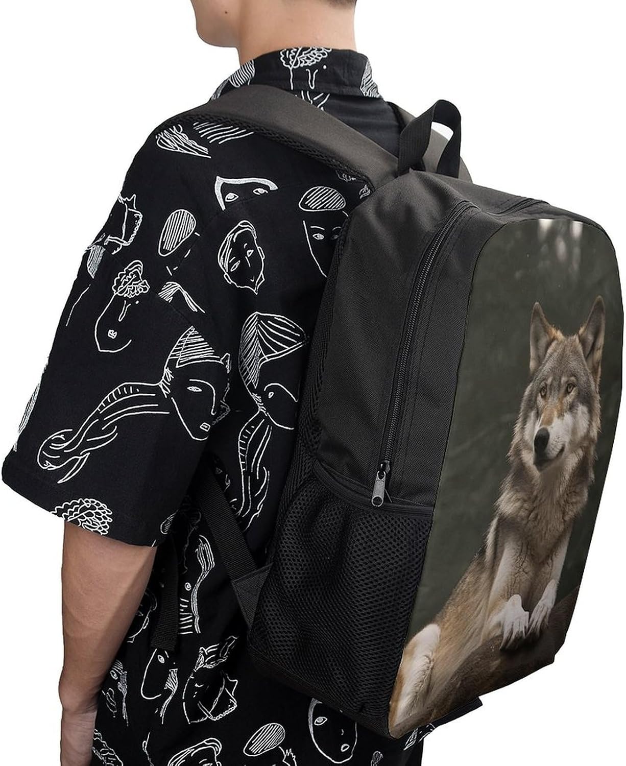 Gray Wolf Backpack Hiking Daypack Large Capacity Laptop Bags For Work Travel 17 Inch