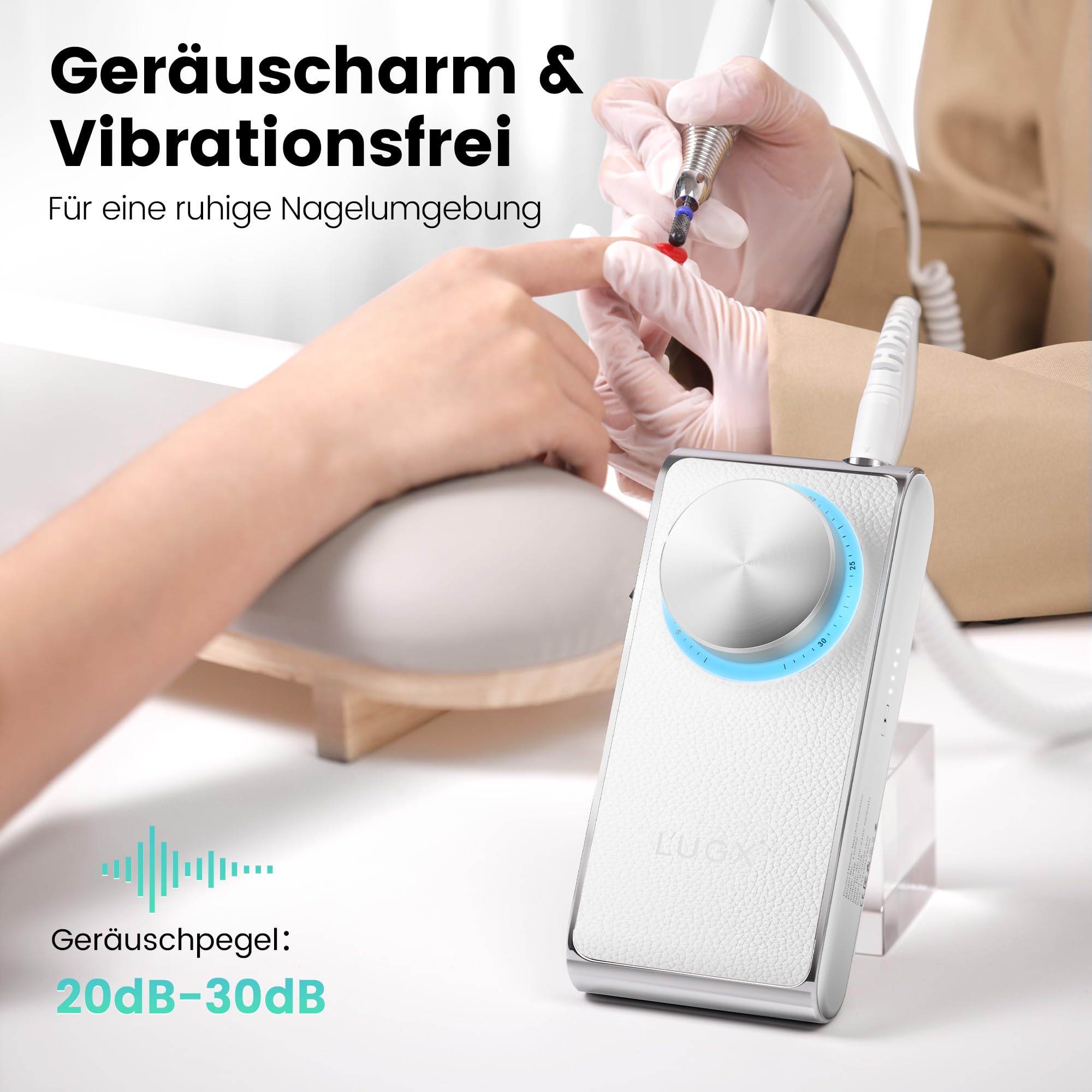 L'UGX Fresa per unghie senza fili Professionale 30000 RPM - Motore senza nucleo, lima elettrica portatile per unghie in gel e acrilico, set manicure elettrico, silenziosa e a bassa vibrazione, lunga
