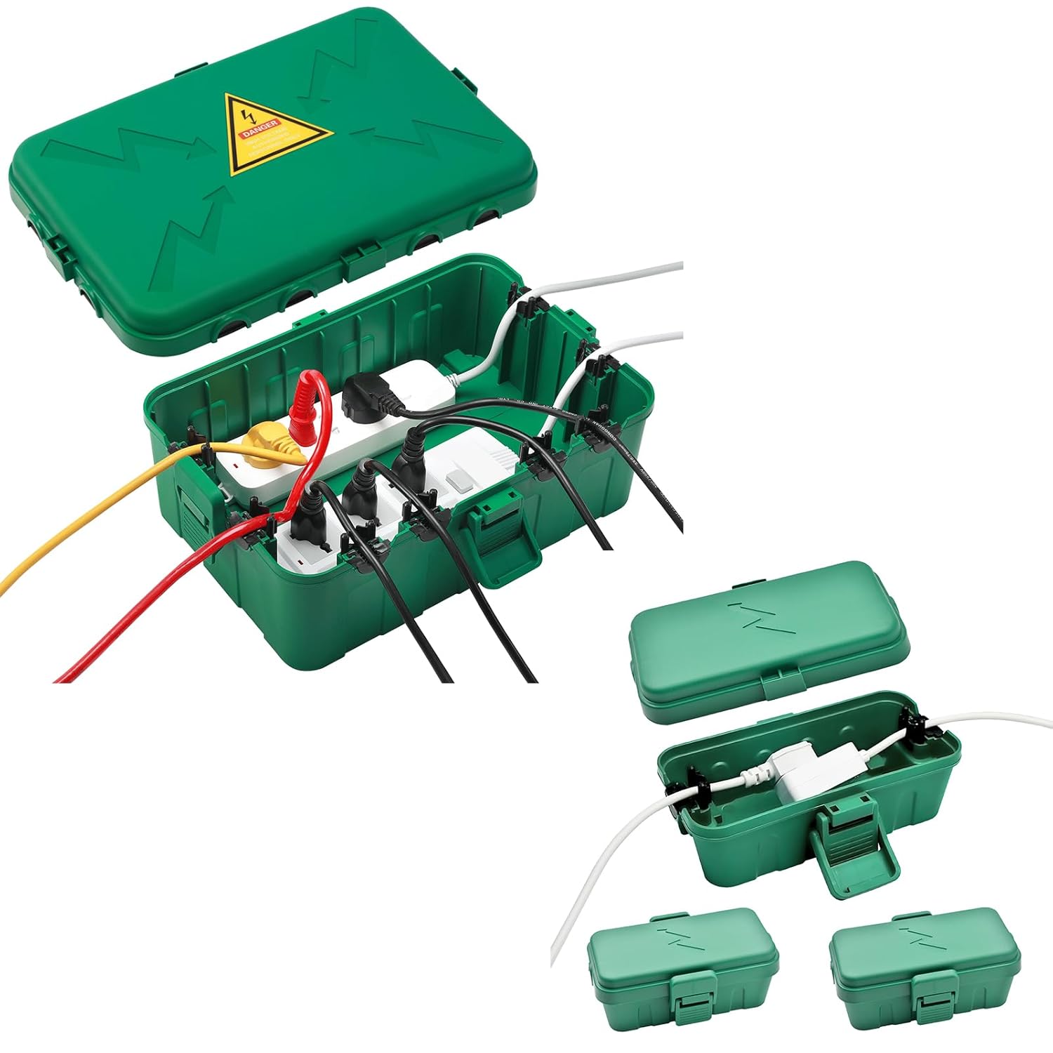 Large IP54 Waterproof Outdoor Electrical Box(12.6x8.7x5.1inch),Small Weatherproof Electrical Connection Box(inner5.5 x 3 x 2.2inch) Protect Outlet,Plug,Timer,Power Strip,Holiday Light,Green